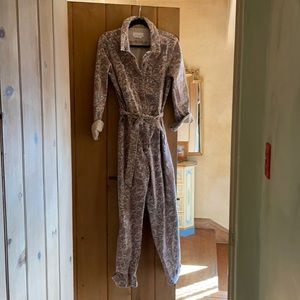 Pink paisley denim jumpsuit